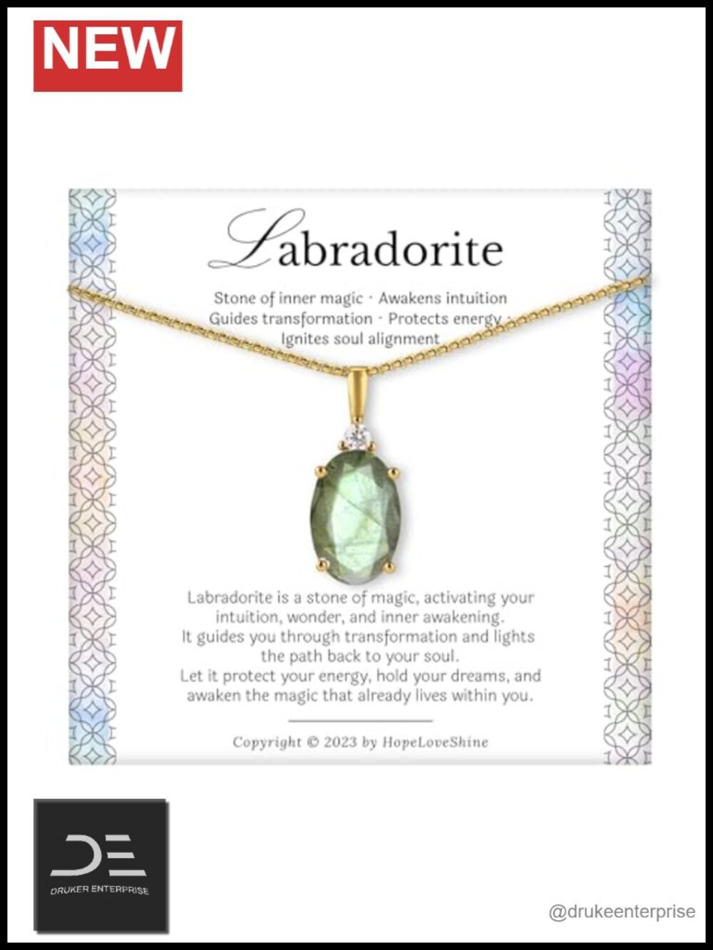 Genuine Labradorite Pendant Necklace 18K Gold Plated Stainless Steel